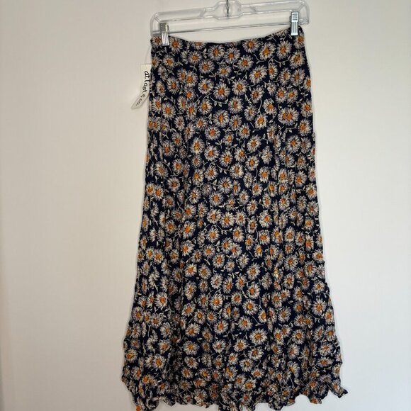 AT LAST & CO NEW VTG Floral Button Skirt Womens M Navy Daisy Floral - Picture 1 of 6